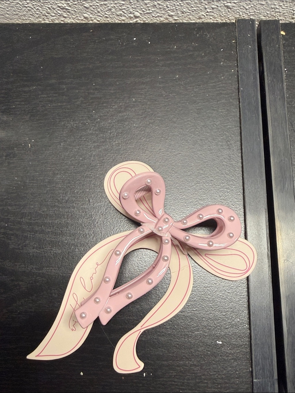 Mud Pie Pink Bow Clip with Pearl Studs